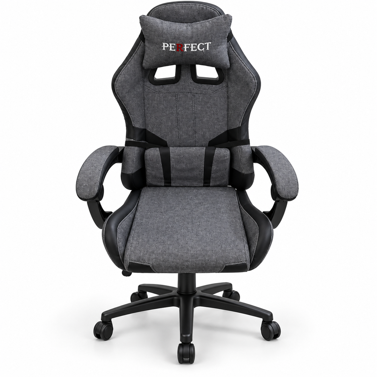 PAN Home Racing-Style Gaming Chair with Headrest & Lumbar Cushion – Charcoal Grey & Black