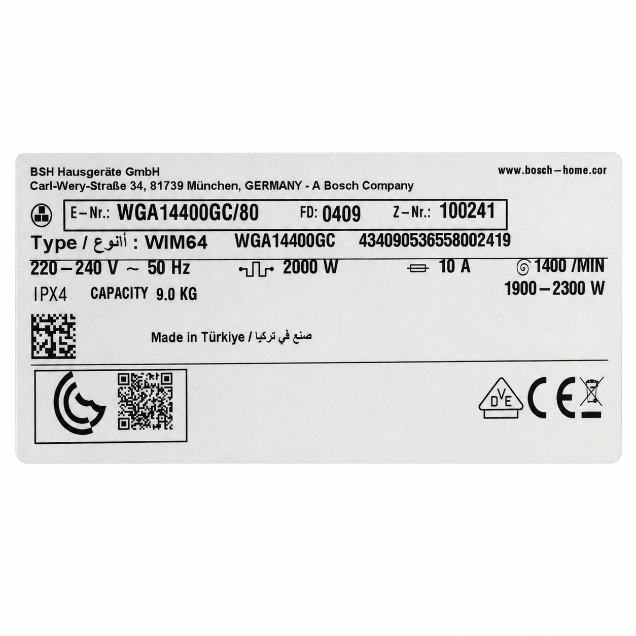 Bosch Serie 4 9 kg Front-Load Washing Machine – WGA14400GC/80