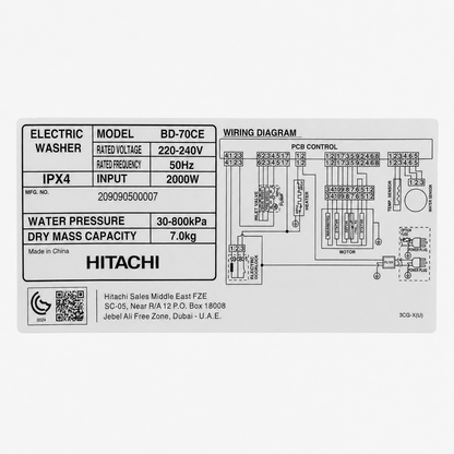Hitachi BD-70CE 7 kg Front-Load Washing Machine – 1200 RPM