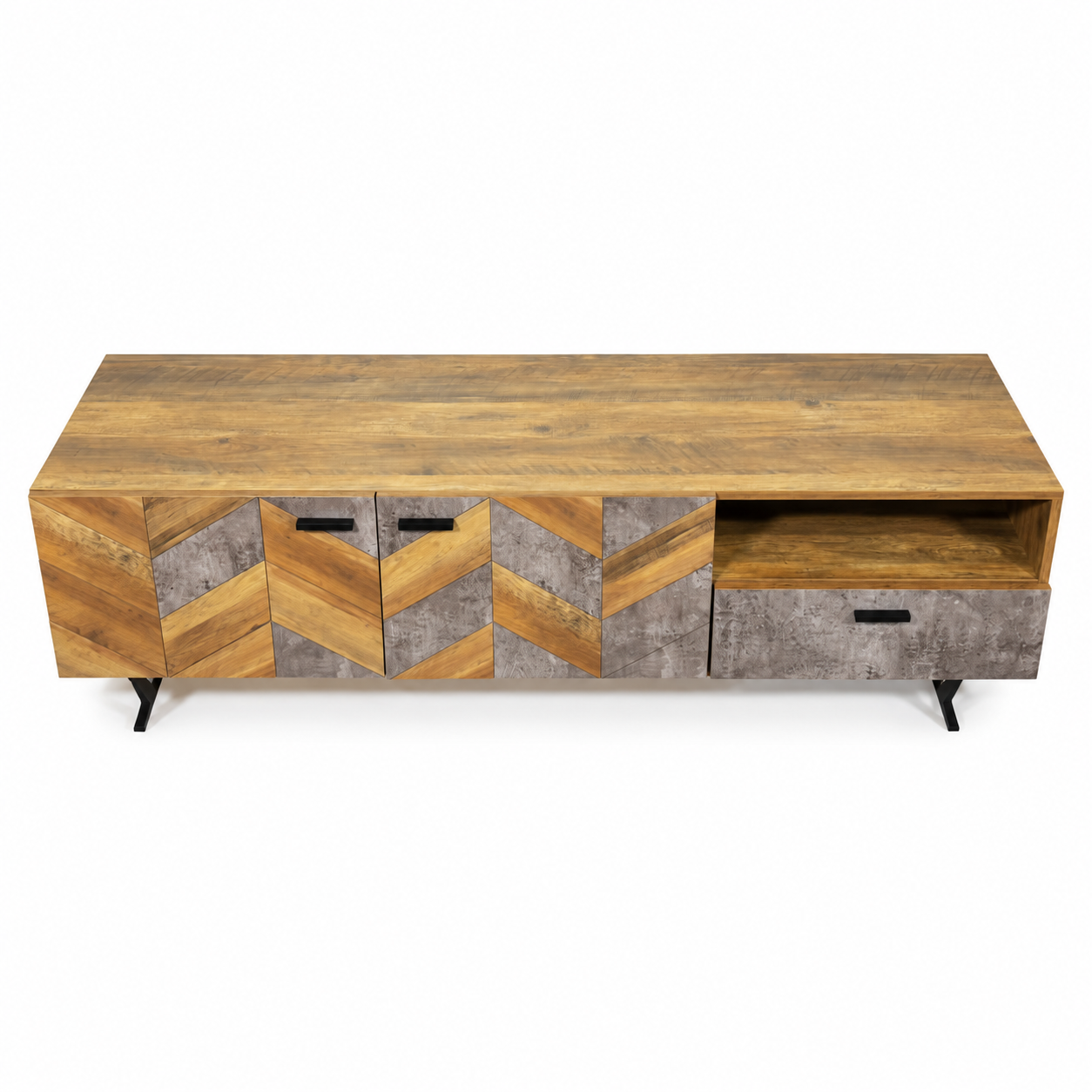 Industrial Chevron TV Unit with Storage – 150 × 45 × 53 cm