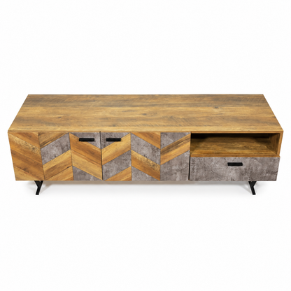Industrial Chevron TV Unit with Storage – 150 × 45 × 53 cm