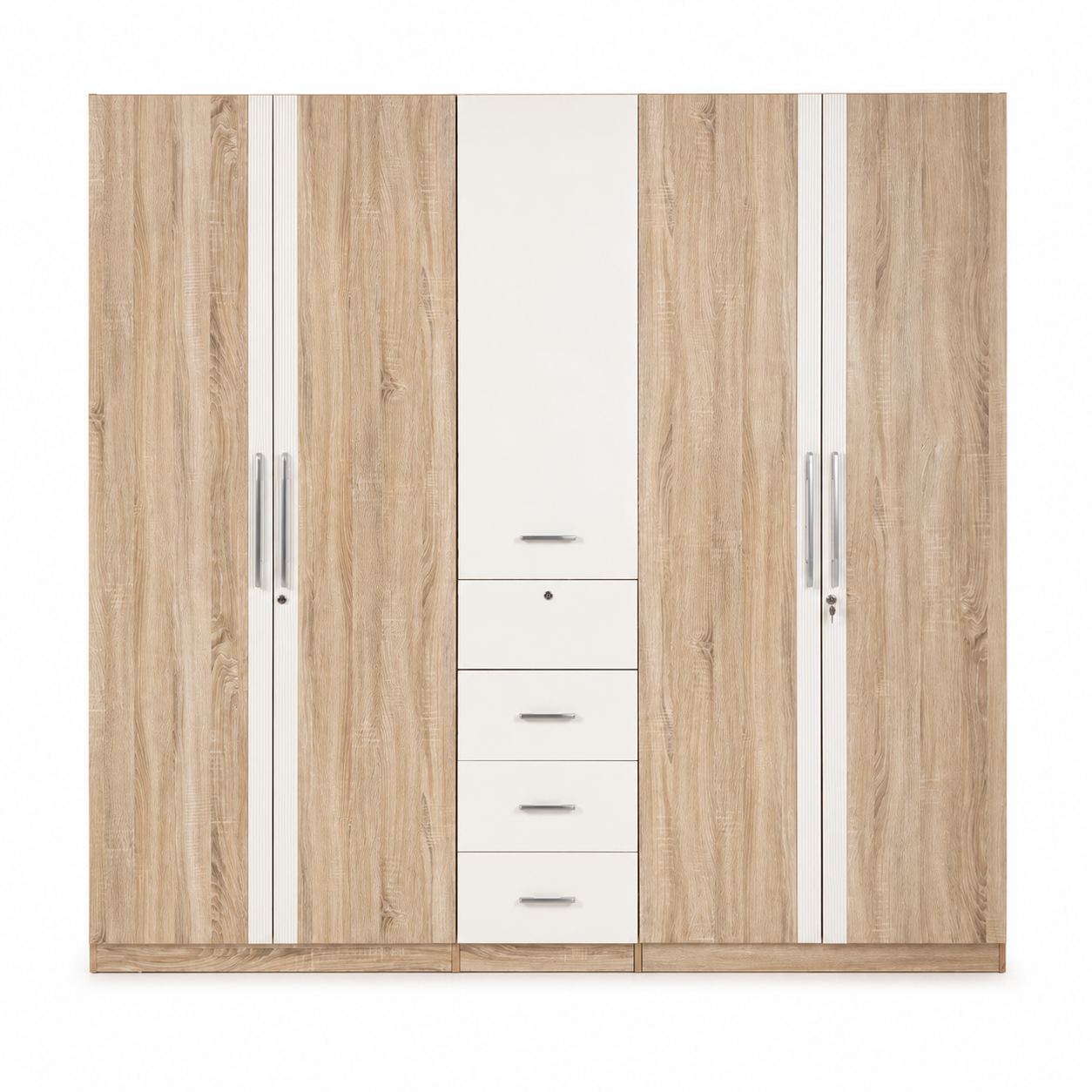 Home Centre King-Size Bedroom Set with 5-Door Wardrobe & Mattress – 180 × 210 cm