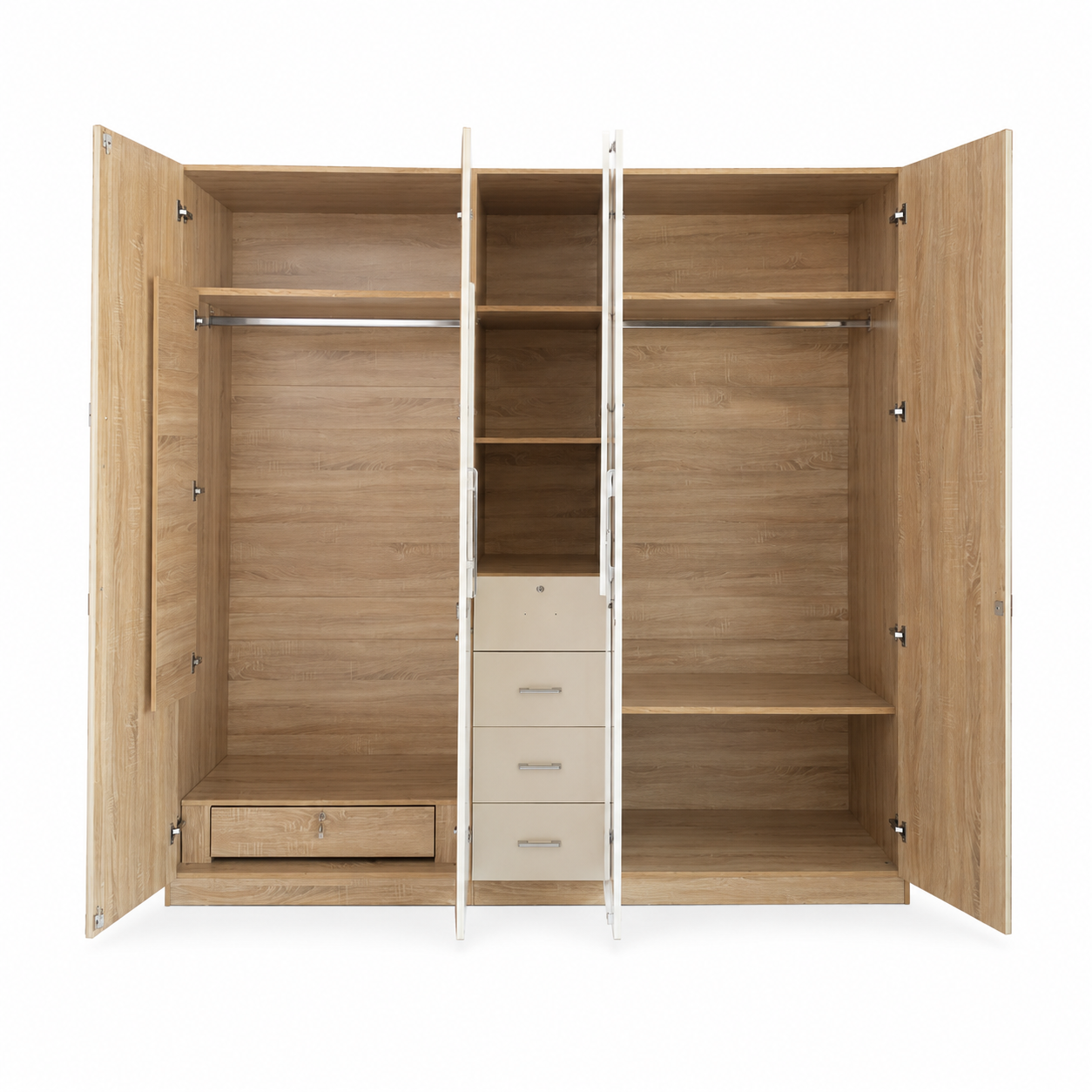 Home Centre King-Size Bedroom Set with 5-Door Wardrobe & Mattress – 180 × 210 cm