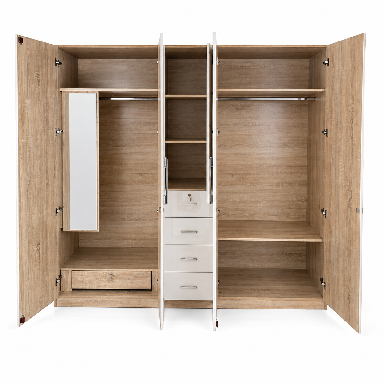 Home Centre King-Size Bedroom Set with 5-Door Wardrobe & Mattress – 180 × 210 cm