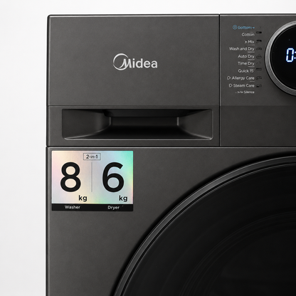 Midea MF200D80WB/T-GCC 8kg Washer & 6kg Dryer Combo | Wi-Fi, Steam Care, Titanium Grey