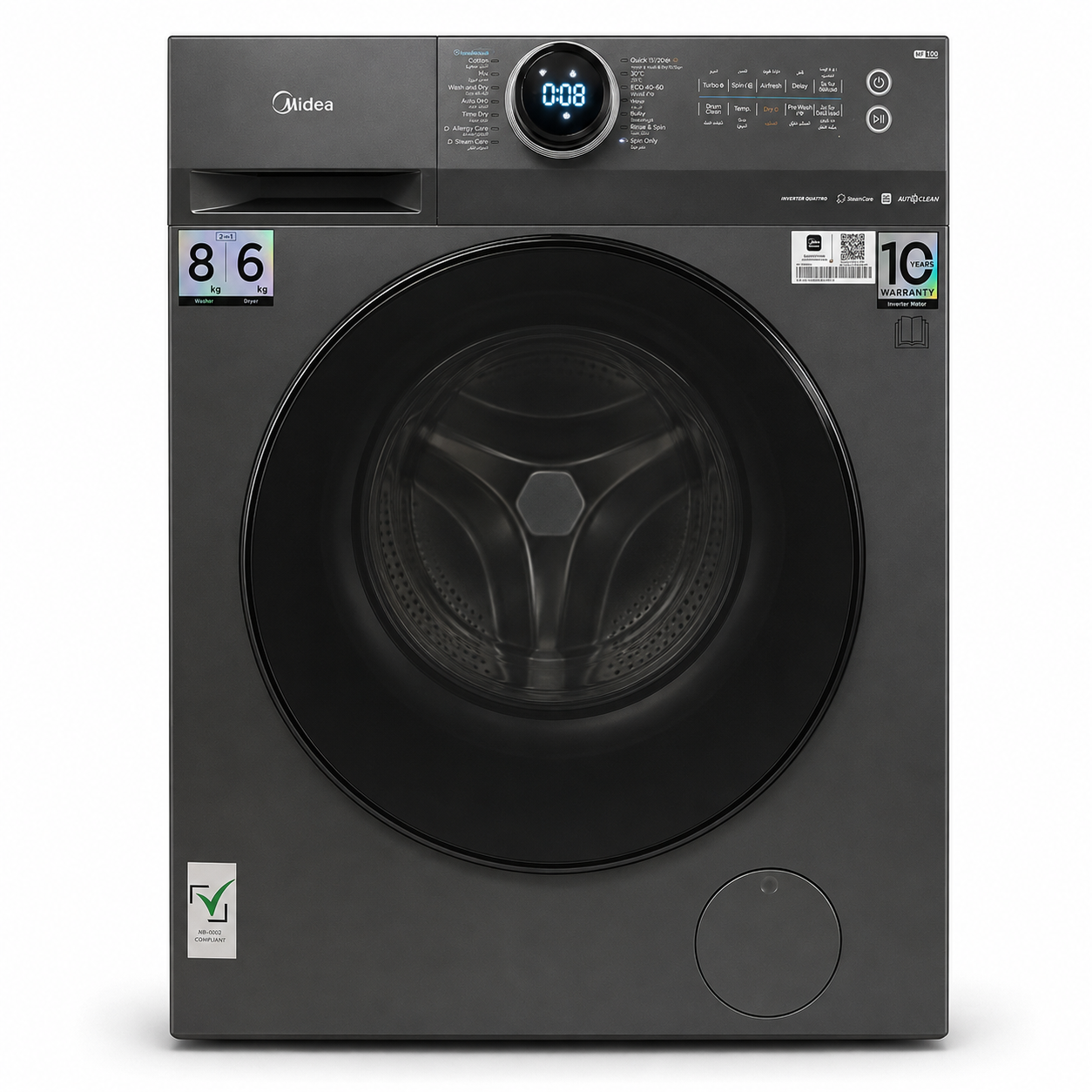 Midea MF200D80WB/T-GCC 8kg Washer & 6kg Dryer Combo | Wi-Fi, Steam Care, Titanium Grey