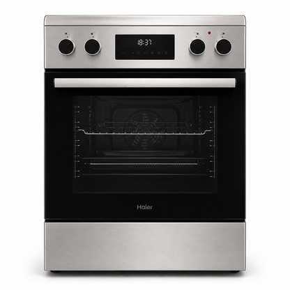 Haier HCR6060ET1 60cm Freestanding Electric Cooker with 4-Zone Ceramic Hob and 59L Oven | Stainless Steel