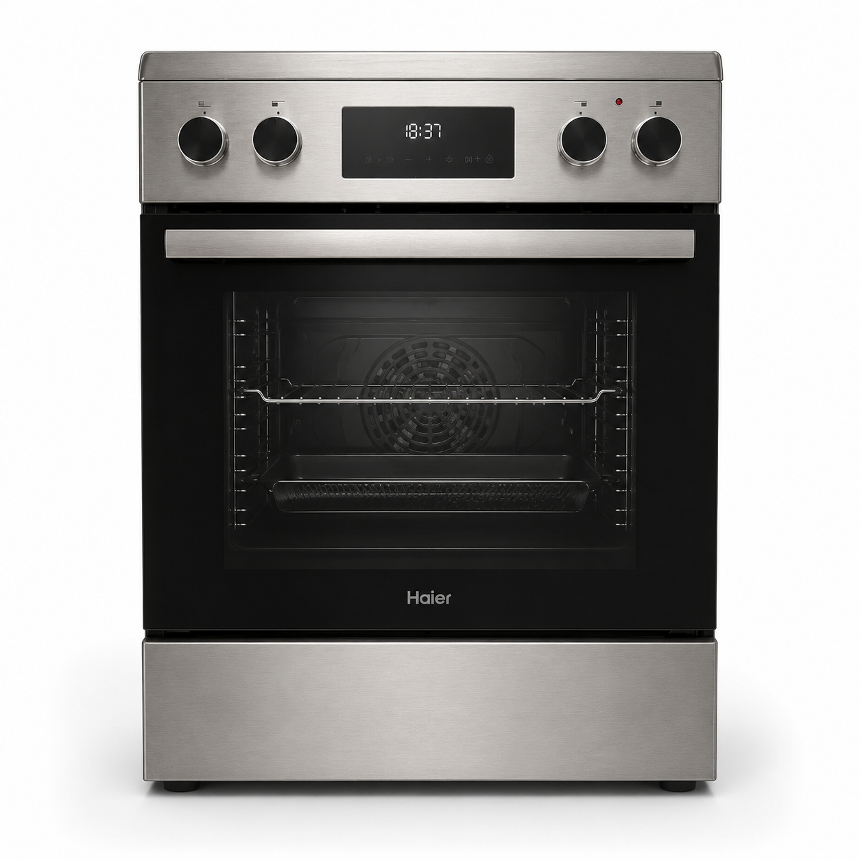 Haier HCR6060ET1 60cm Freestanding Electric Cooker with 4-Zone Ceramic Hob and 59L Oven | Stainless Steel