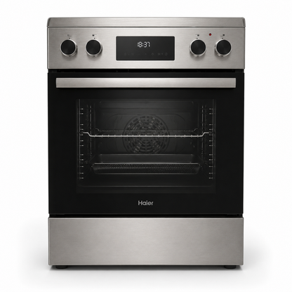 Haier HCR6060ET1 60cm Freestanding Electric Cooker with 4-Zone Ceramic Hob and 59L Oven | Stainless Steel