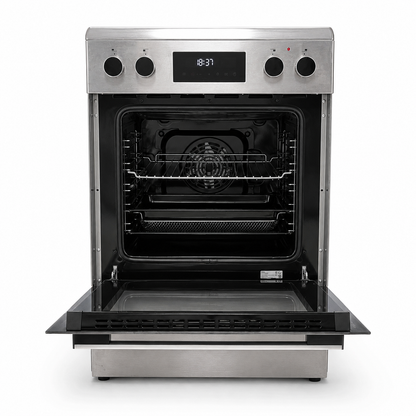 Haier HCR6060ET1 60cm Freestanding Electric Cooker with 4-Zone Ceramic Hob and 59L Oven | Stainless Steel