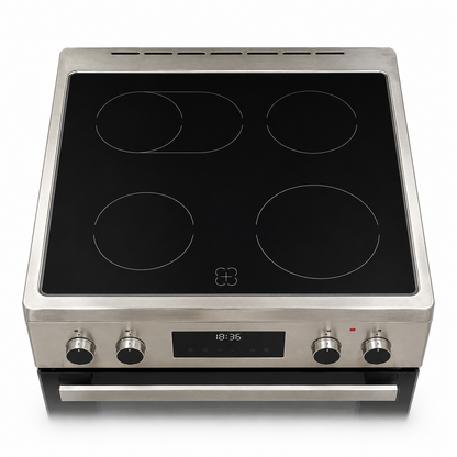 Haier HCR6060ET1 60cm Freestanding Electric Cooker with 4-Zone Ceramic Hob and 59L Oven | Stainless Steel
