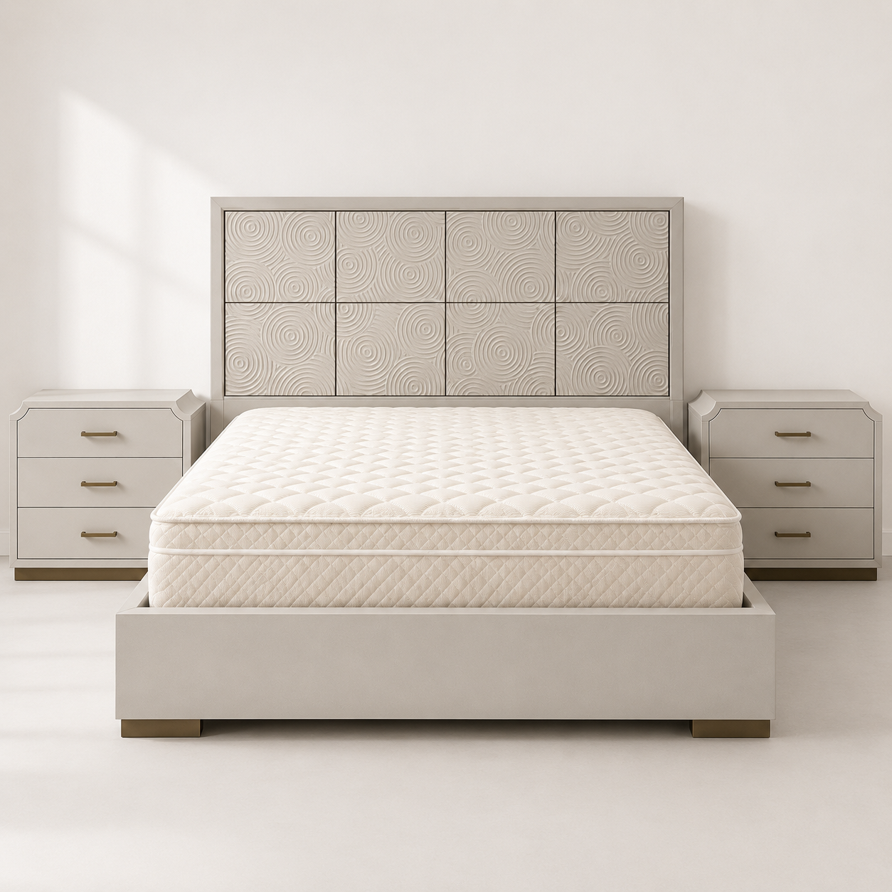 PAN Home 6-Piece King Bedroom Set with Regalia Crown Mattress | Off-White & Champagne, 180x200 cm