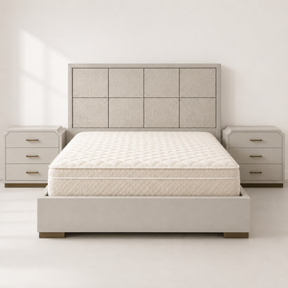 PAN Home 6-Piece King Bedroom Set with Regalia Crown Mattress | Off-White & Champagne, 180x200 cm