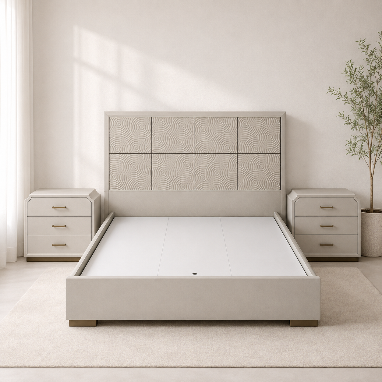 PAN Home 6-Piece King Bedroom Set with Regalia Crown Mattress | Off-White & Champagne, 180x200 cm