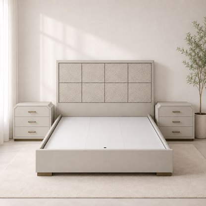 PAN Home 6-Piece King Bedroom Set with Regalia Crown Mattress | Off-White & Champagne, 180x200 cm