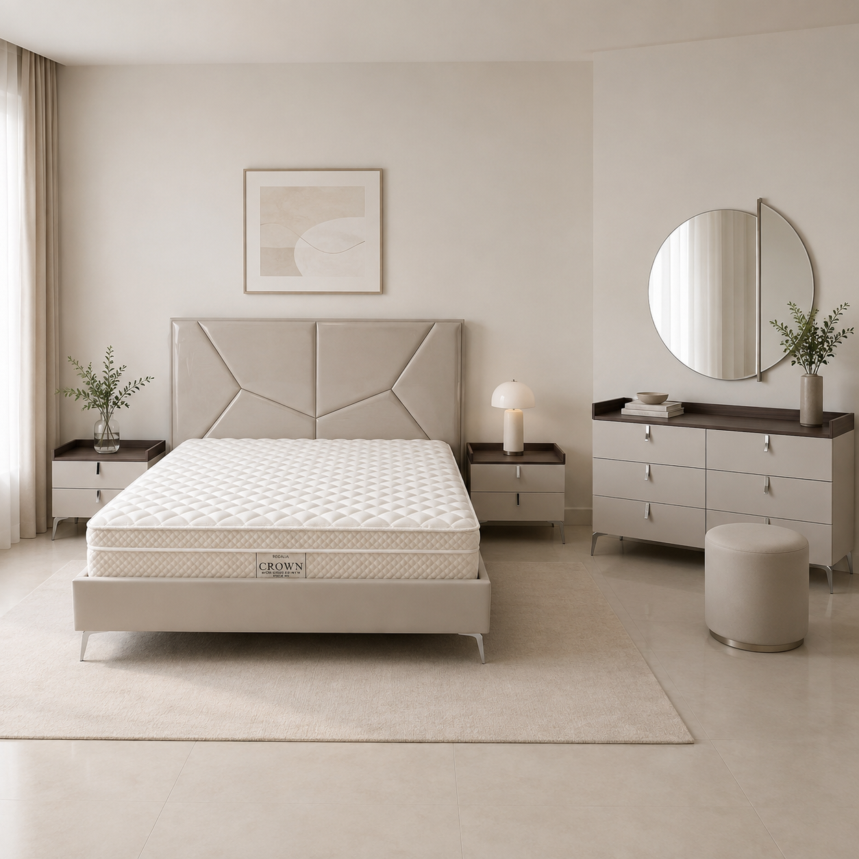PAN Home Carmona 6-Piece King Bedroom Set with 2 USB Chargers | Grey, 180x200 cm