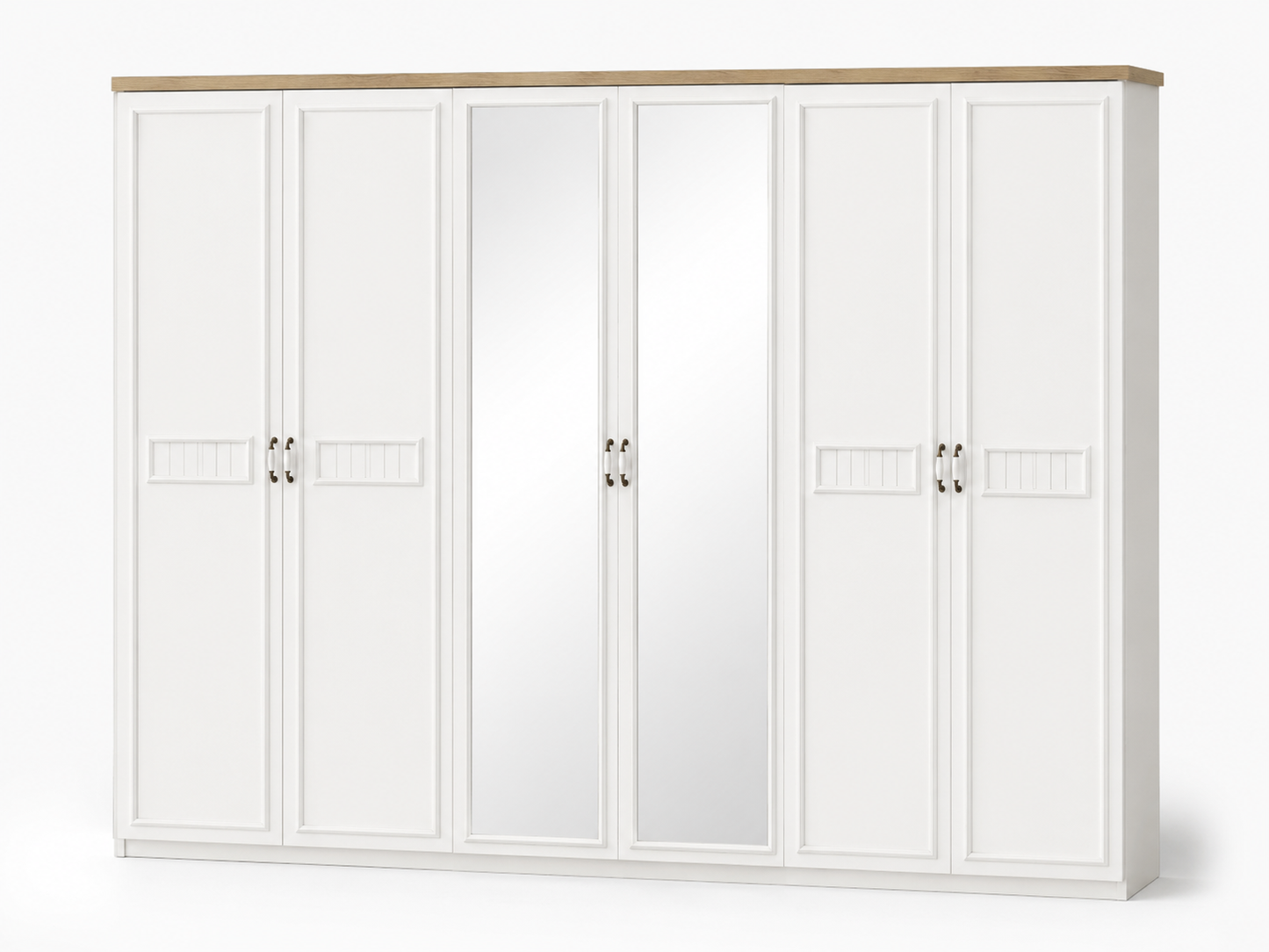 Home Box Glorenza King Bedroom Set with 6-Door Mirrored Wardrobe | Whitewash & Oak, 180x200 cm