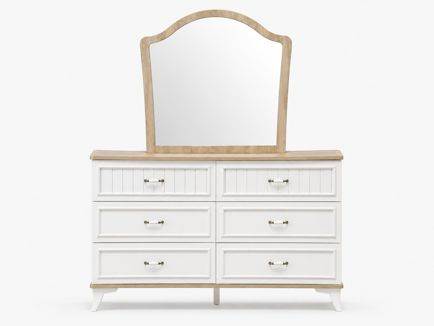 Home Box Glorenza King Bedroom Set with 6-Door Mirrored Wardrobe | Whitewash & Oak, 180x200 cm