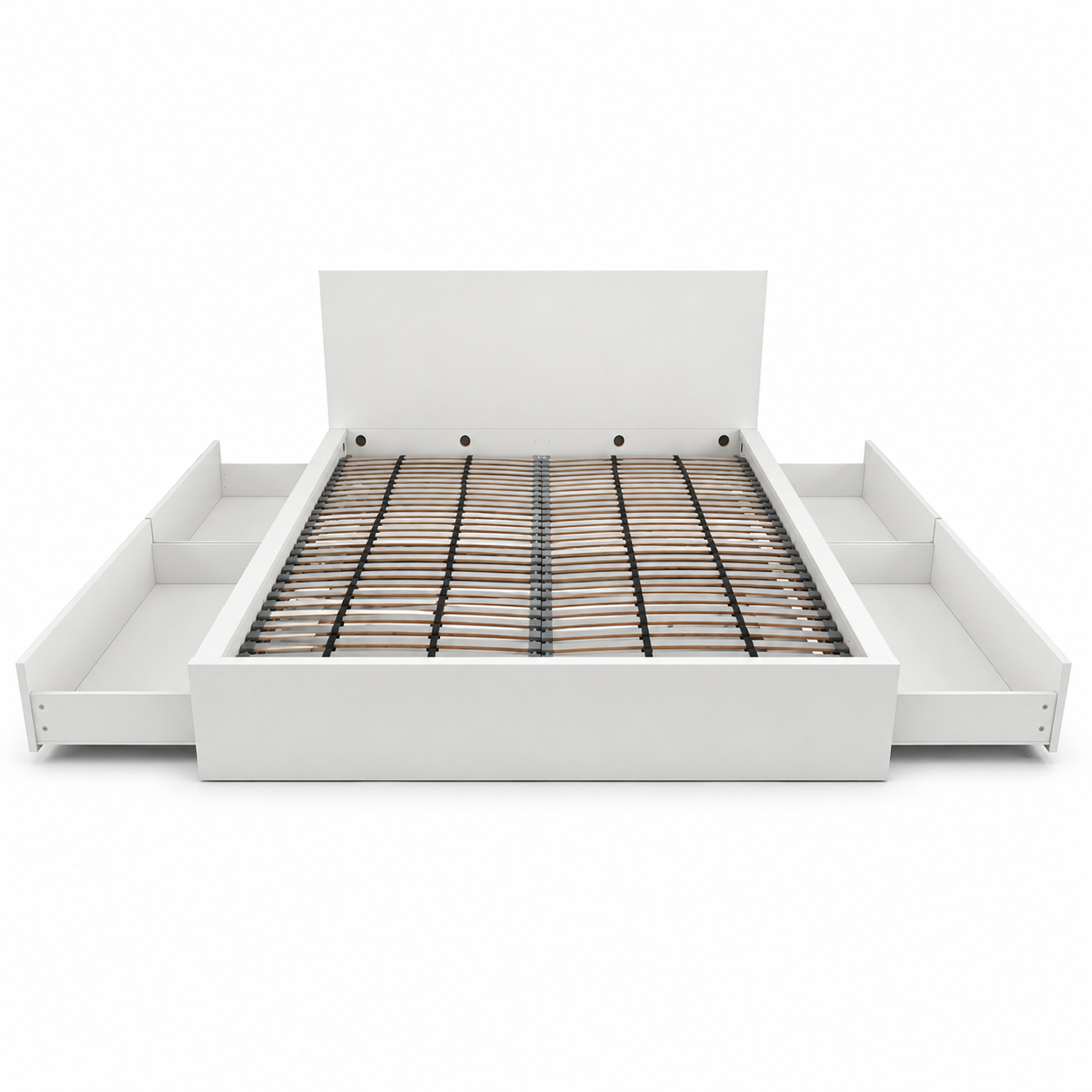 IKEA MALM Queen Bed Frame with Mattress & 4 Under-Bed Storage Boxes | White, 160x200 cm