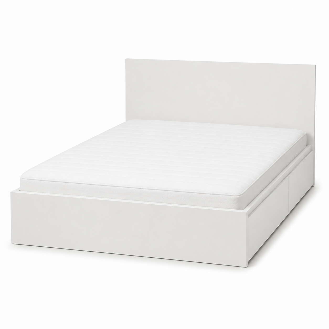 IKEA MALM Queen Bed Frame with Mattress & 4 Under-Bed Storage Boxes | White, 160x200 cm