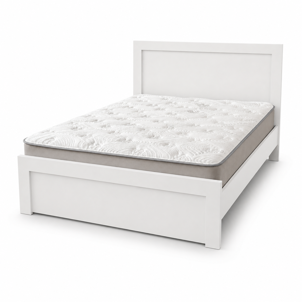 Home Box Modern White Queen Bed with Mattress | 150x200 cm