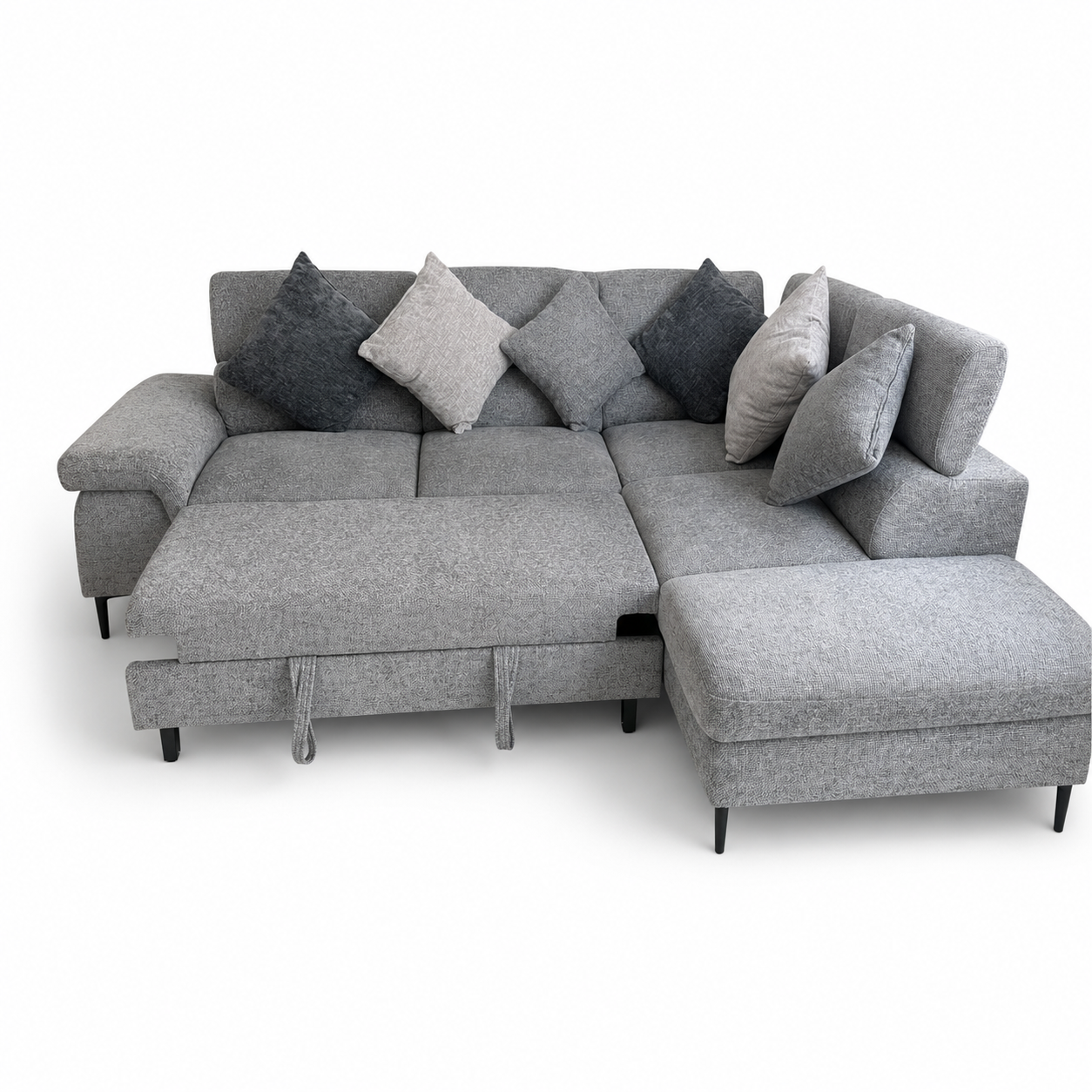 Home Centre Clermont 3-Seater Fabric Left Corner Sofa Bed with Storage | Grey