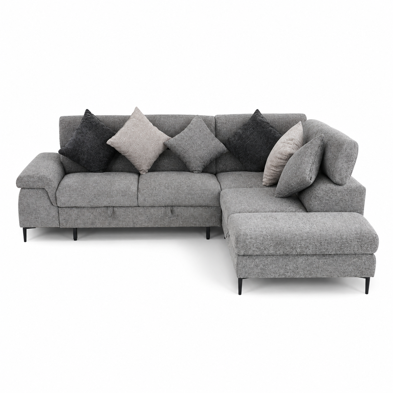 Home Centre Clermont 3-Seater Fabric Left Corner Sofa Bed with Storage | Grey