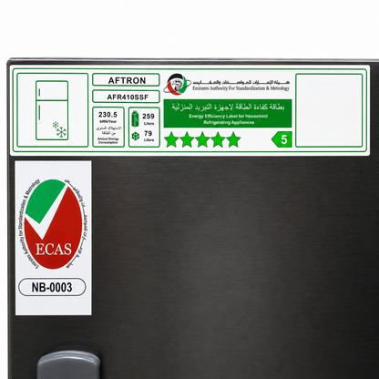 Aftron AFR410SSF 400L No Frost Double-Door Refrigerator – Stainless Steel