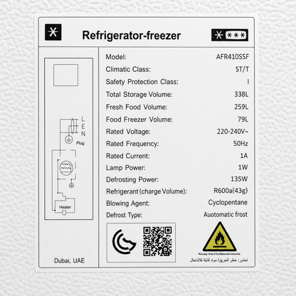 Aftron AFR410SSF 400L No Frost Double-Door Refrigerator – Stainless Steel