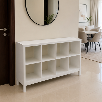 IKEA KALLAX 8-Cube Shelving Unit with Underframe – White – 147 × 39 × 94 cm