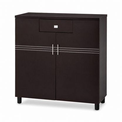 Home Box 2-Door Shoe Cabinet with Drawer – Dark Brown – 90 × 32 × 106 cm