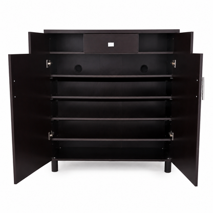 Home Box 2-Door Shoe Cabinet with Drawer – Dark Brown – 90 × 32 × 106 cm