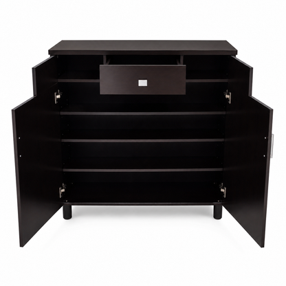 Home Box 2-Door Shoe Cabinet with Drawer – Dark Brown – 90 × 32 × 106 cm