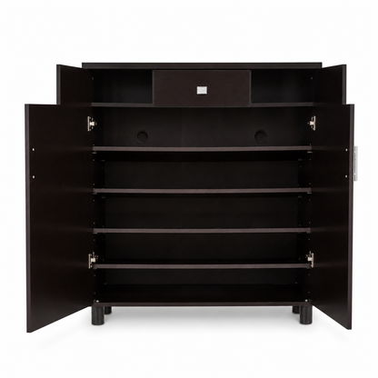 Home Box 2-Door Shoe Cabinet with Drawer – Dark Brown – 90 × 32 × 106 cm