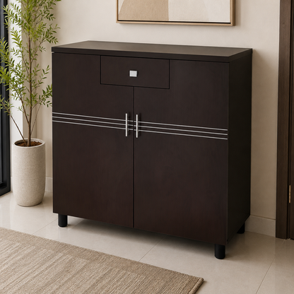 Home Box 2-Door Shoe Cabinet with Drawer – Dark Brown – 90 × 32 × 106 cm