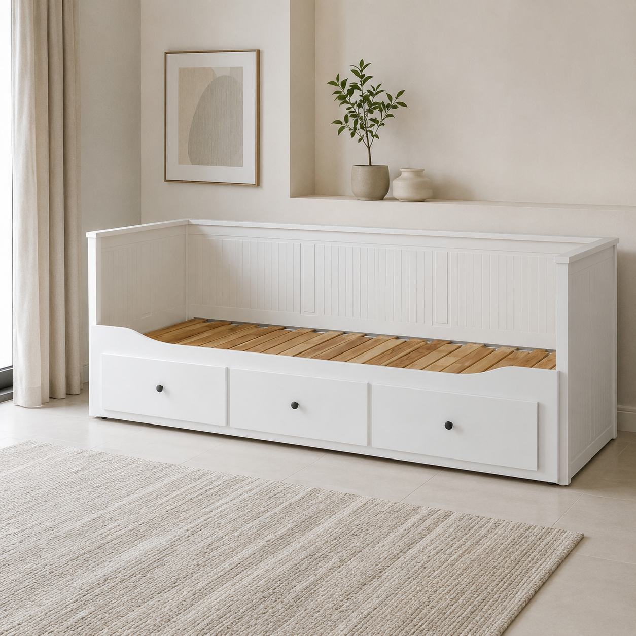 IKEA HEMNES Day-Bed with 3 Storage Drawers – White – 80×200 cm