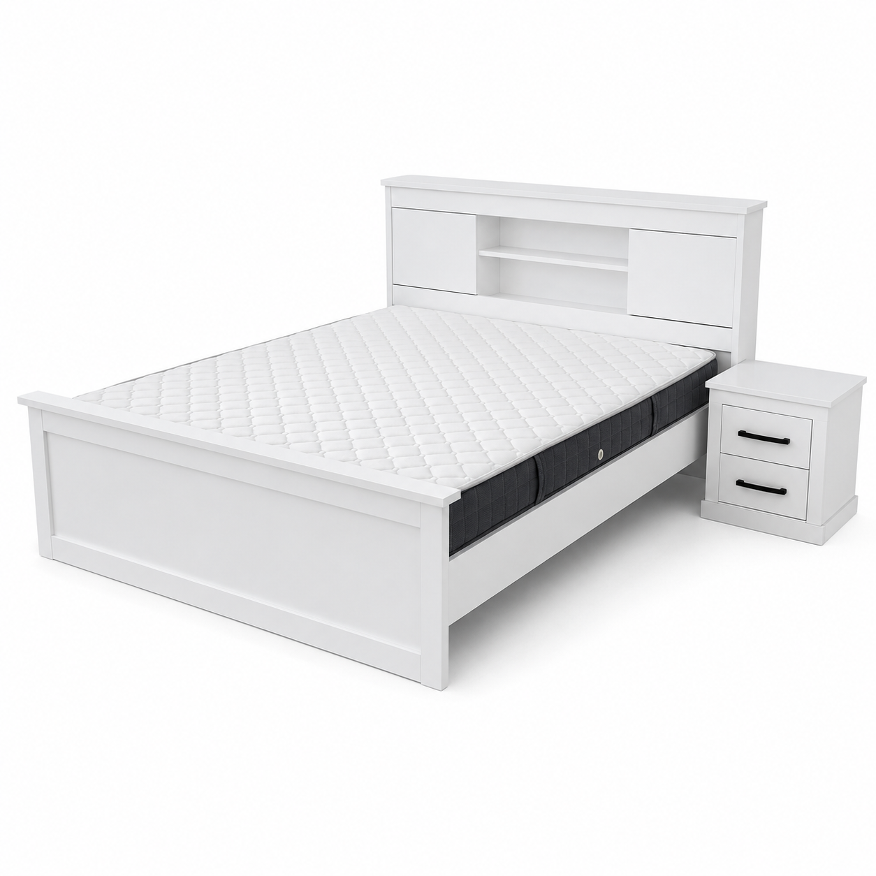 Home Box 5-Piece King Bedroom Set with Storage Headboard &amp; Mattress – White – 180 × 200 cm