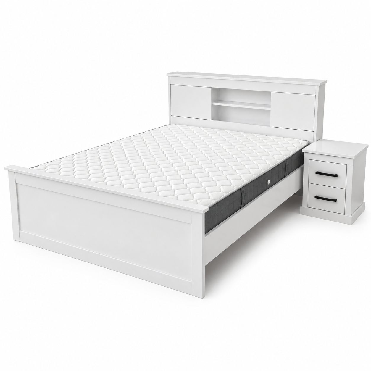Home Box 5-Piece King Bedroom Set with Storage Headboard &amp; Mattress – White – 180 × 200 cm
