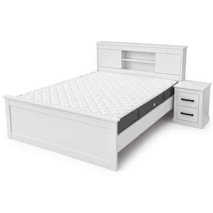 Home Box 5-Piece King Bedroom Set with Storage Headboard &amp; Mattress – White – 180 × 200 cm