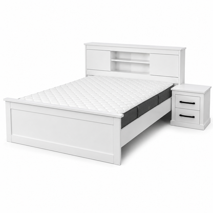 Home Box 5-Piece King Bedroom Set with Storage Headboard &amp; Mattress – White – 180 × 200 cm