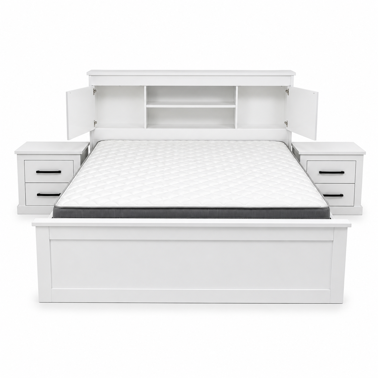 Home Box 5-Piece King Bedroom Set with Storage Headboard &amp; Mattress – White – 180 × 200 cm