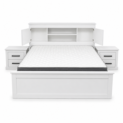 Home Box 5-Piece King Bedroom Set with Storage Headboard &amp; Mattress – White – 180 × 200 cm