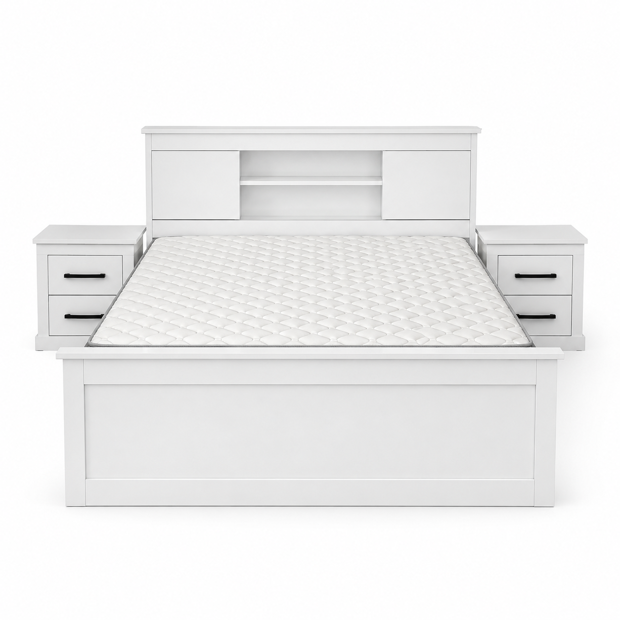 Home Box 5-Piece King Bedroom Set with Storage Headboard &amp; Mattress – White – 180 × 200 cm