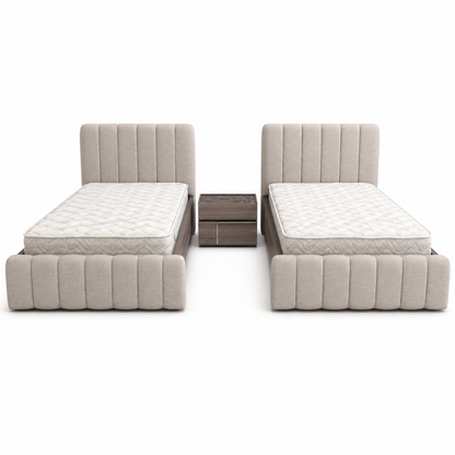 Home Centre Warner 2-Single-Bed Bedroom Set with 2 Prime Relax Mattresses, Nightstand & Dresser – 120 × 200 cm