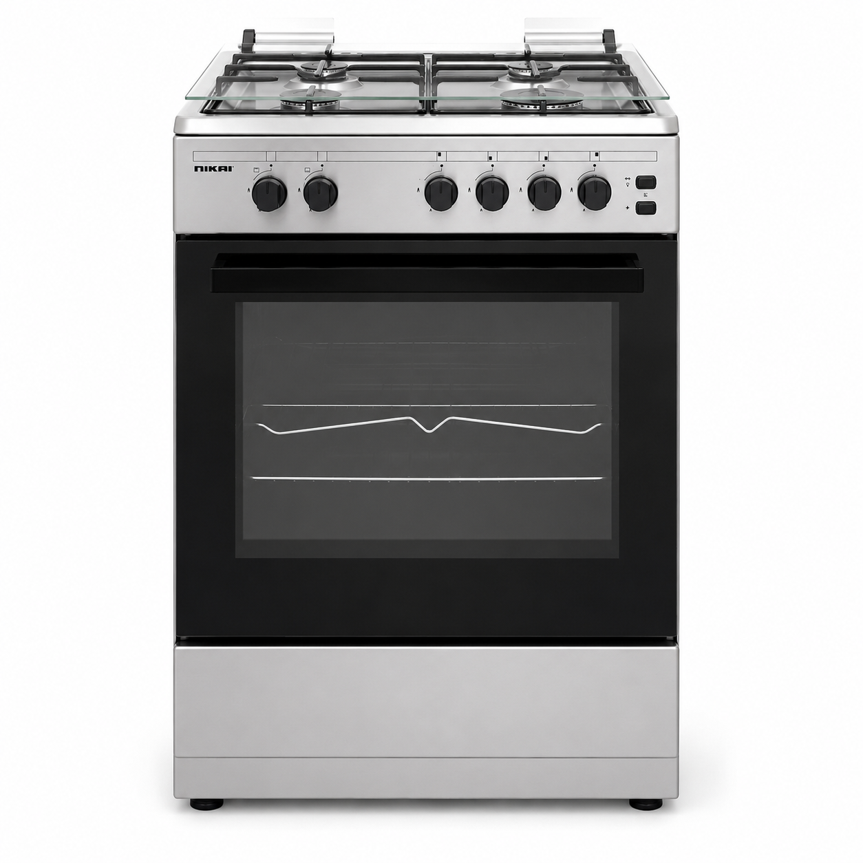 Nikai U6062FS 4-Burner Gas Cooker with Oven &amp; Grill – 60 × 57 cm – Silver