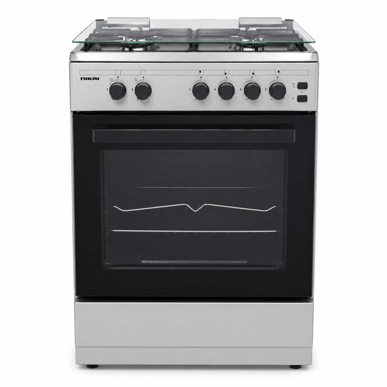 Nikai U6062FS 4-Burner Gas Cooker with Oven &amp; Grill – 60 × 57 cm – Silver