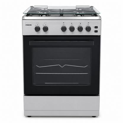 Nikai U6062FS 4-Burner Gas Cooker with Oven &amp; Grill – 60 × 57 cm – Silver