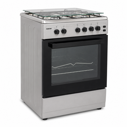 Nikai U6062FS 4-Burner Gas Cooker with Oven &amp; Grill – 60 × 57 cm – Silver