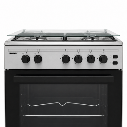 Nikai U6062FS 4-Burner Gas Cooker with Oven &amp; Grill – 60 × 57 cm – Silver