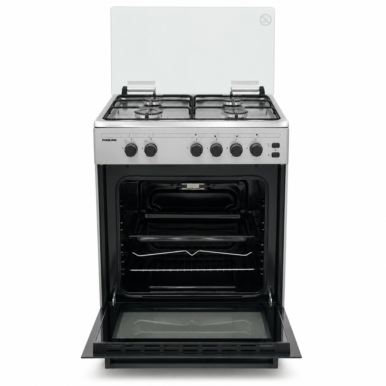 Nikai U6062FS 4-Burner Gas Cooker with Oven &amp; Grill – 60 × 57 cm – Silver